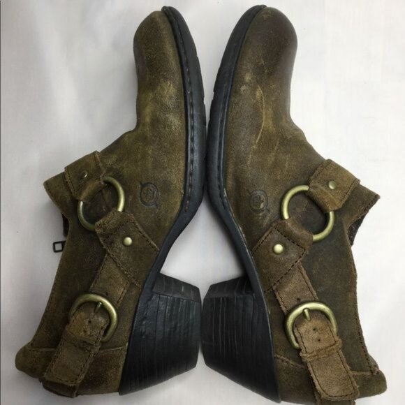 Born Womens Leather Booties Buckle Zipper Detail Size 7.5 Grunge Distressed Look - Picture 5 of 11